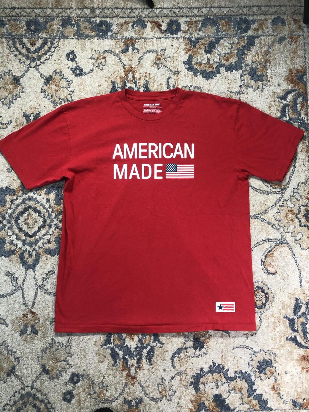 American Giant Shirt Mens XL Red Short Sleeve American Made Graphic Tee USA